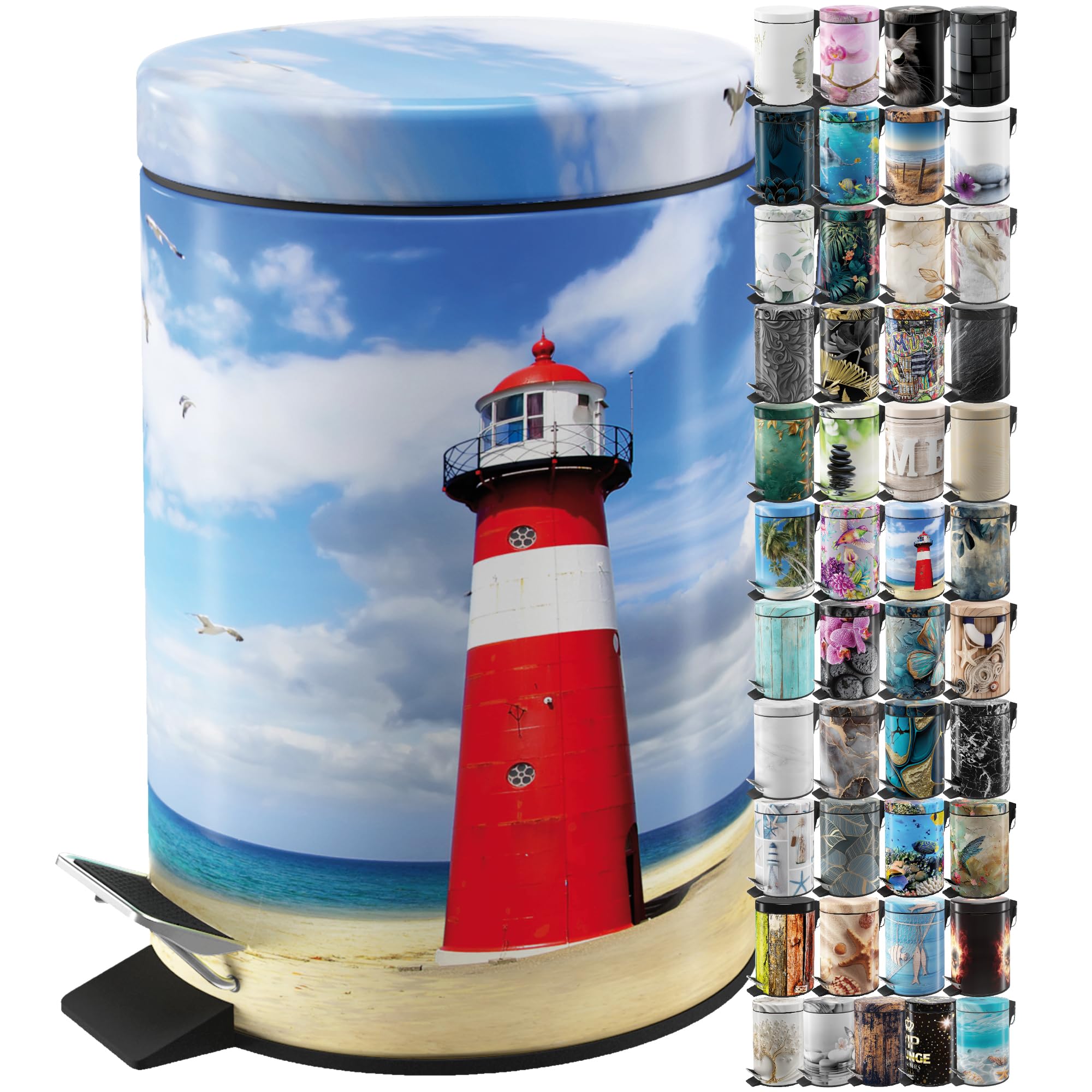 Sanilo Bathroom Bin 3L with Soft Close, Many New Cosmetic and Kitchen Waste Bins Available, Trash Can with Inner Bucket (Lighthouse)
