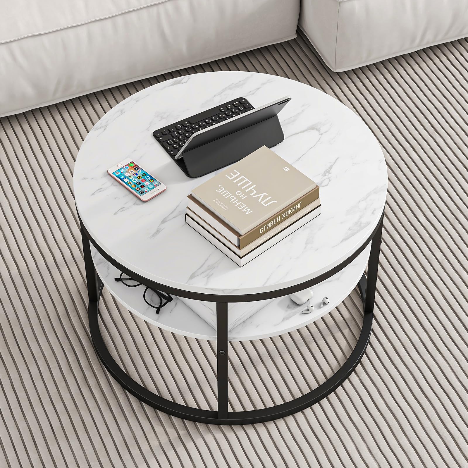 HOJINLINERO Round Coffee Table,Lift Top Coffee Tables for Living Room,Wooden Table with Hidden Storage & Lift Up Top,Modern Sofa Tea End Center