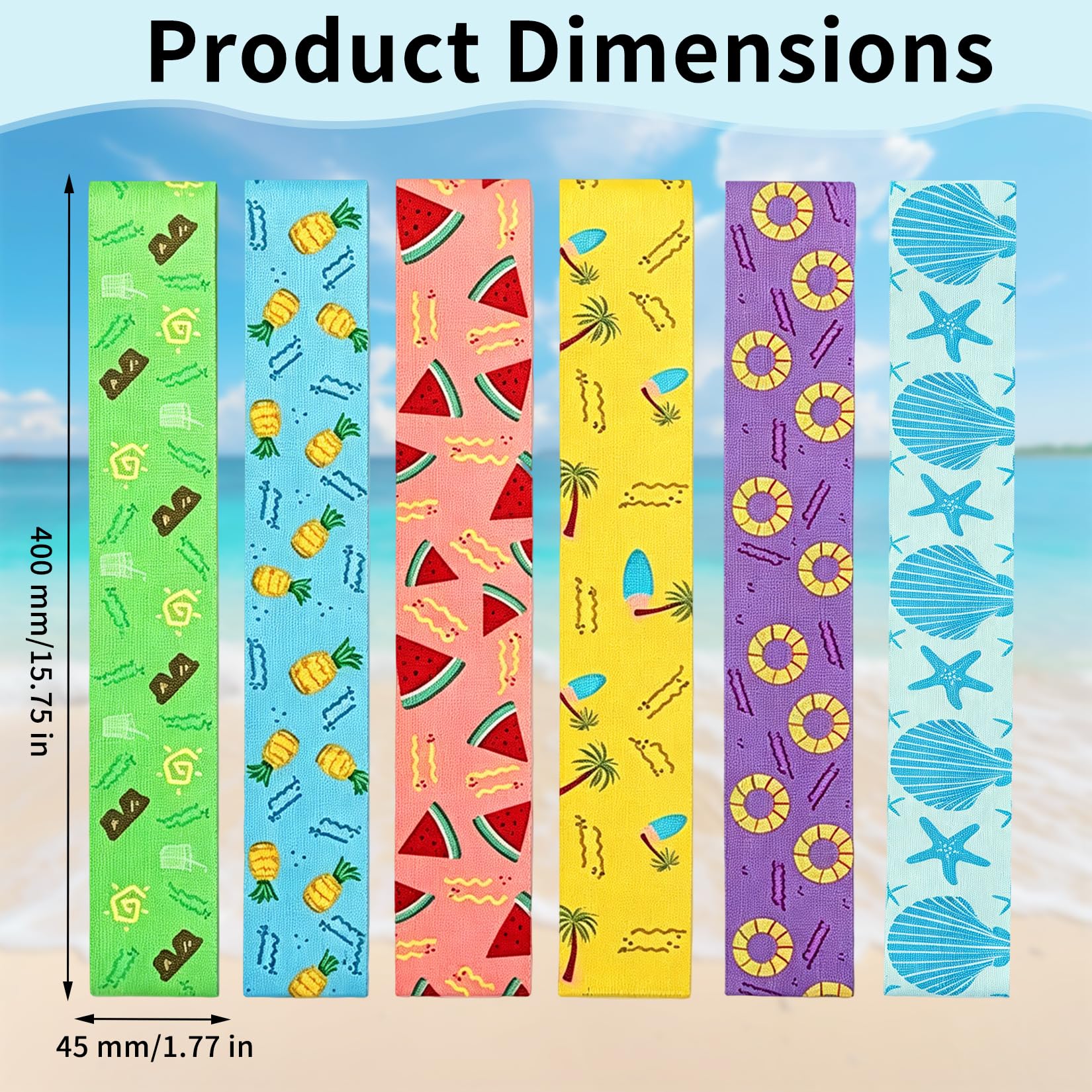 runxsam 6 pcs elastic beach towel bands 40×4.5 cm (6 styles)