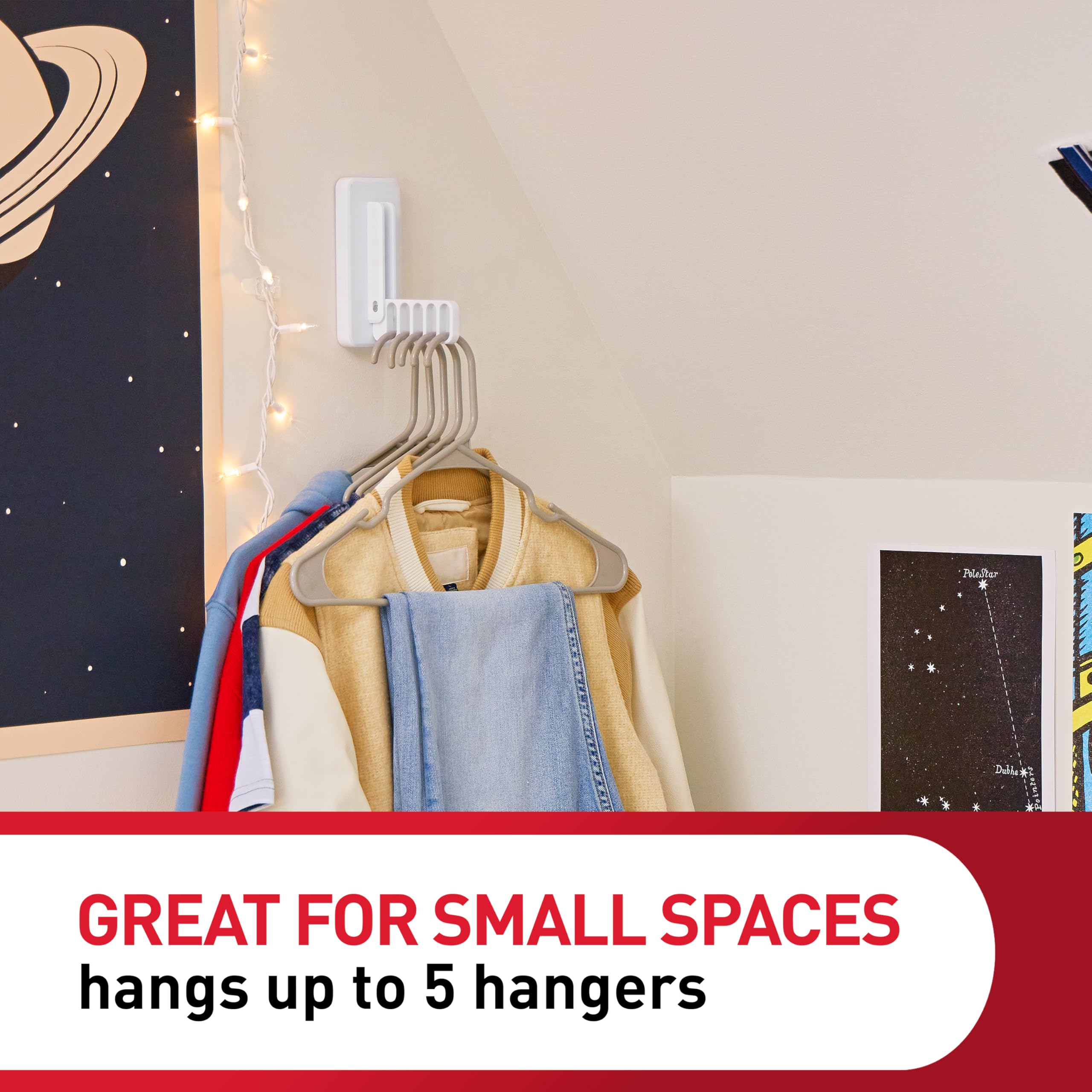 Command Folding Clothes Hanger, 1 Hook and 5 Rungs, 4 Adhesive Strips,