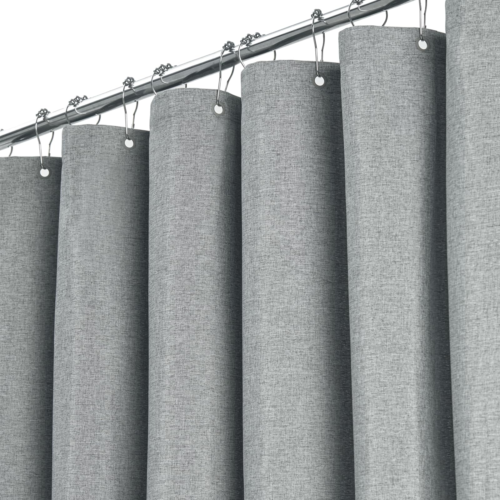 BTTN Long Linen Look Weighted Shower Curtain, Waterproof, 182x200cm, Grey