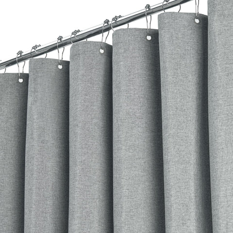 BTTN Long Linen Look Weighted Shower Curtain, Waterproof, 182x200cm, Grey