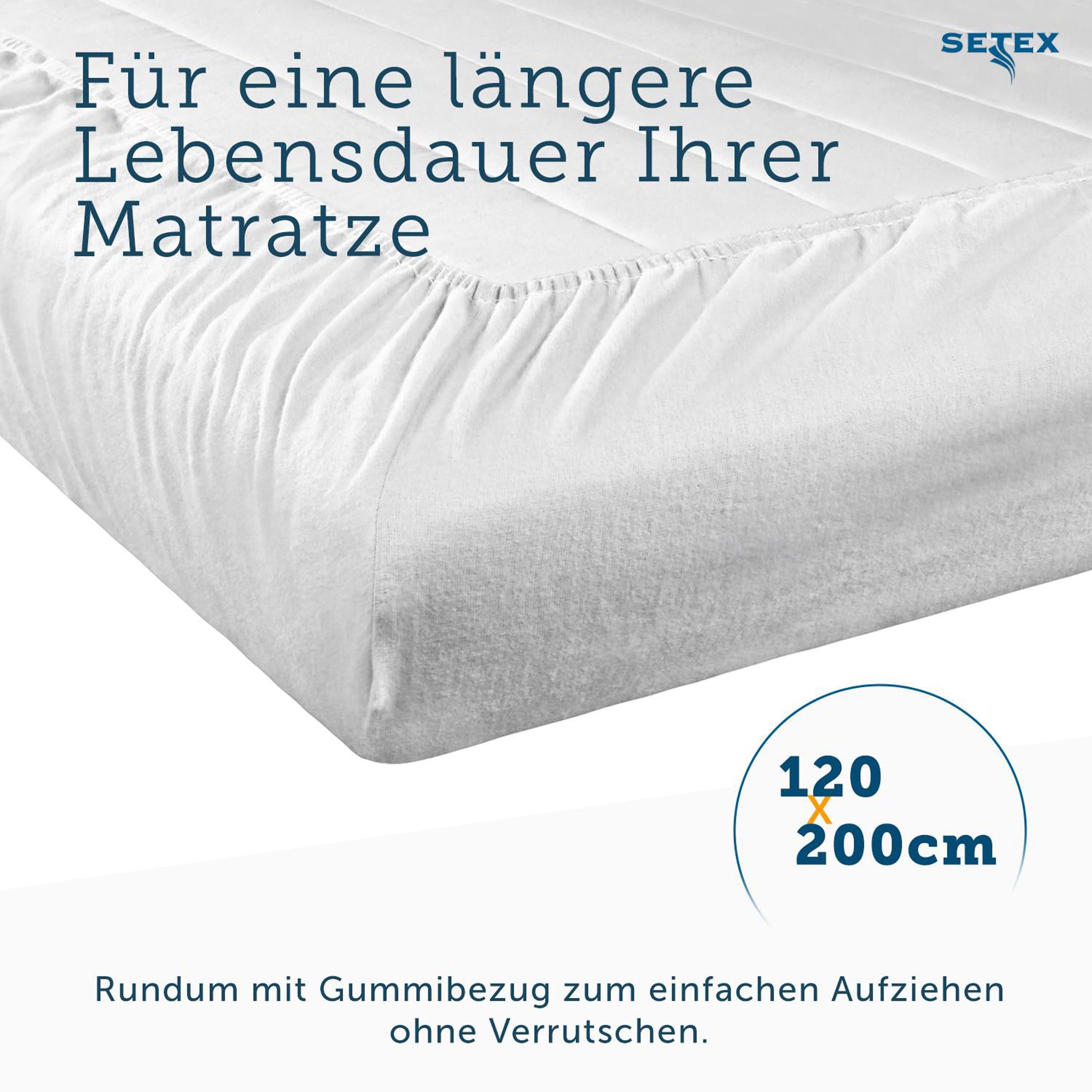 Setex Molton body mattress protectors, fitted sheet, basic, white, 1308, Cotton, White, 120 x 200 cm