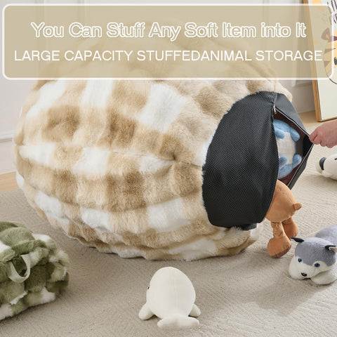Fluffy Faux Rabbit Fur Bean Bag Chair Cover(No Filler),Cozy Shaggy Bubble Stuffed Animal Storage Large Bean Bag Cover for Bedroom Living Room,Fuzzy