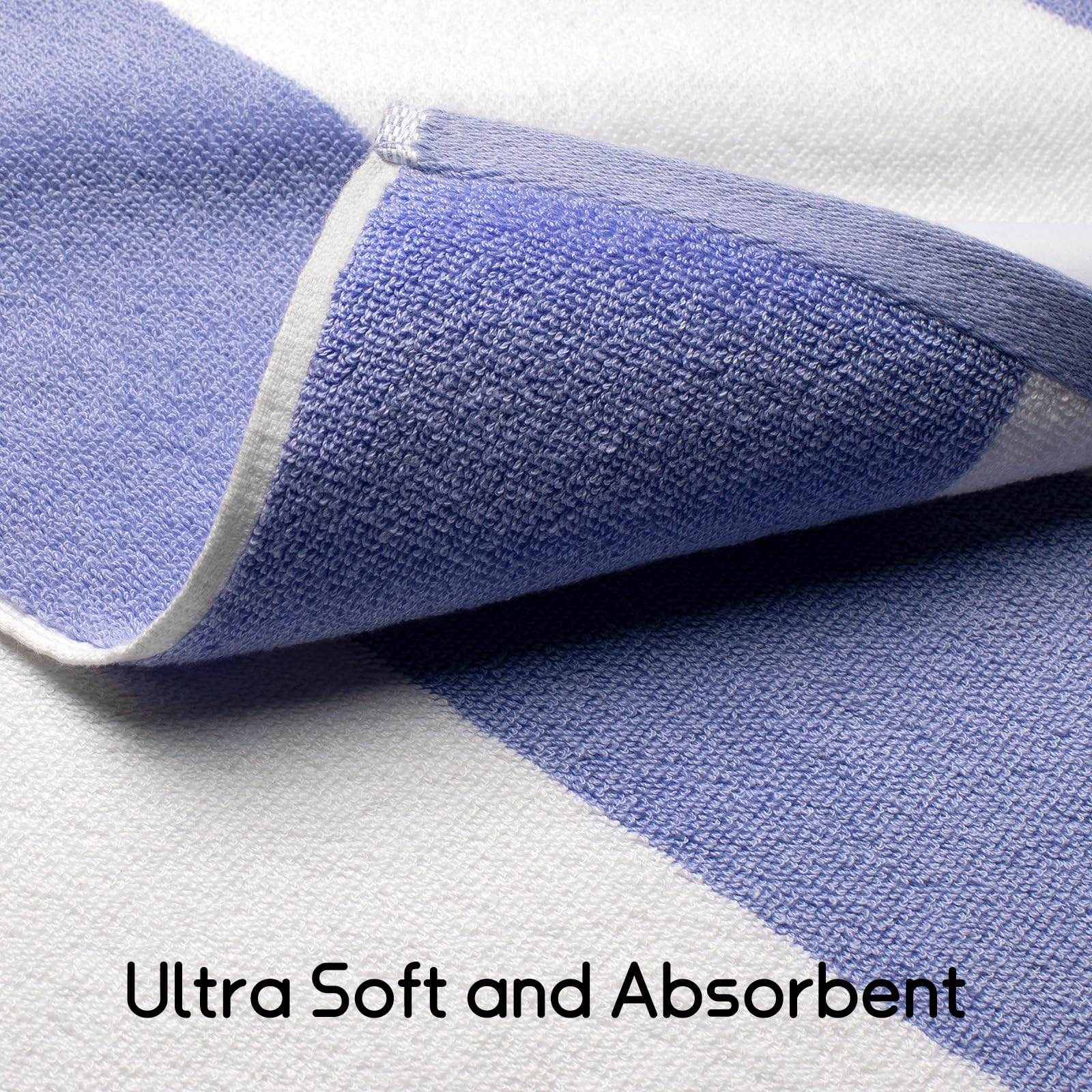 Ouxiaobai Cotton Oversized Beach Towel - Extra Large 180 x 100 CM Soft Absorbent Pool Towel for Adults, Striped Cabana Swim Towel (Blue)