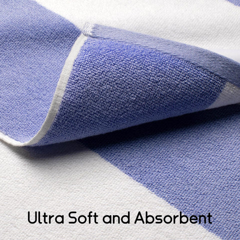 Ouxiaobai Cotton Oversized Beach Towel - Extra Large 180 x 100 CM Soft Absorbent Pool Towel for Adults, Striped Cabana Swim Towel (Blue)