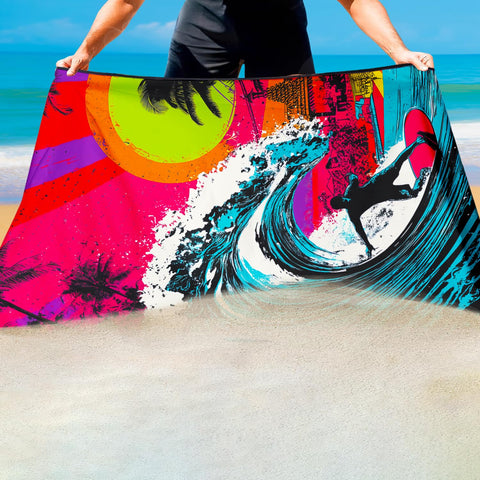 Violetpos Neon Surfer Beach Towel, Extra Large 180x90 cm 250GSM Microfibre, Sand Free Quick Dry
