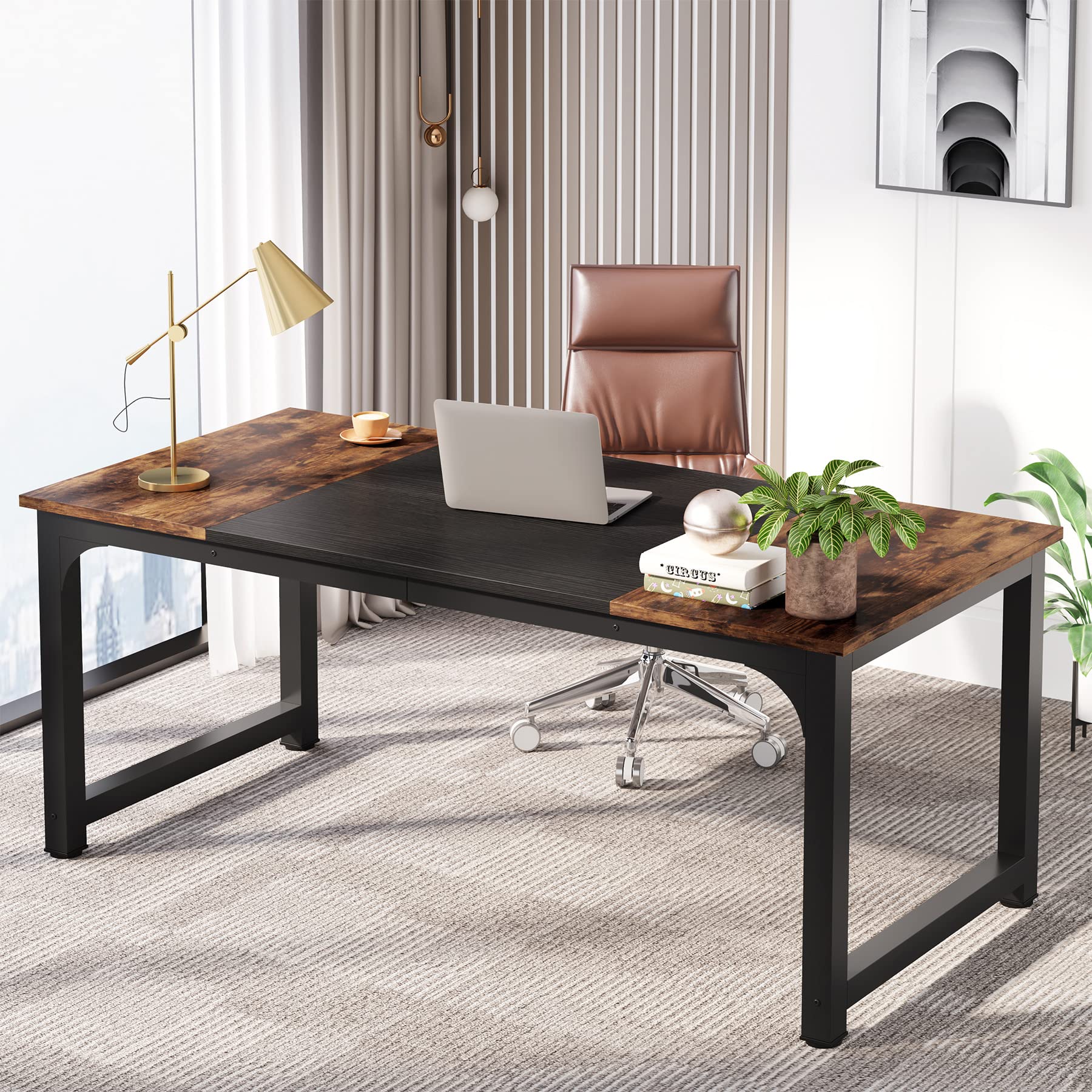 LITTLE TREE 63 Inch Large Executive Office Desk, Simple Computer Workstation with 31.5 inch Extra Wide Desktop for Home Office