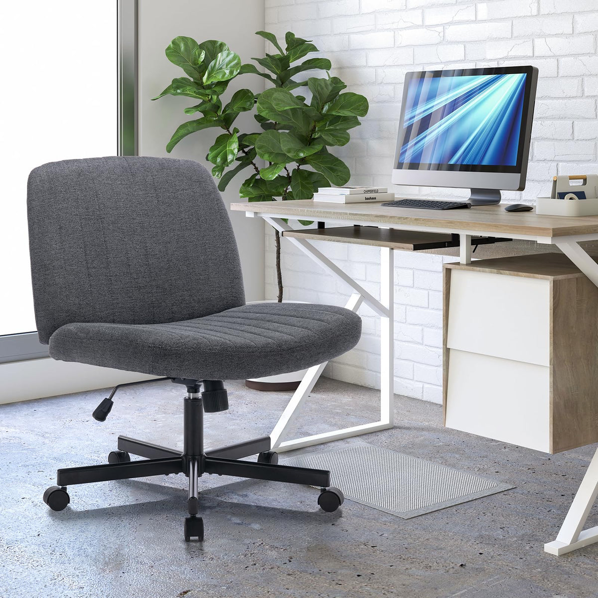 COLAMY Wide Office Chair, Padded Armless Task Vanity Chair Swivel Home Office Desk Chair 115°Rocking Mid Back Ergonomic Computer Chair for Home