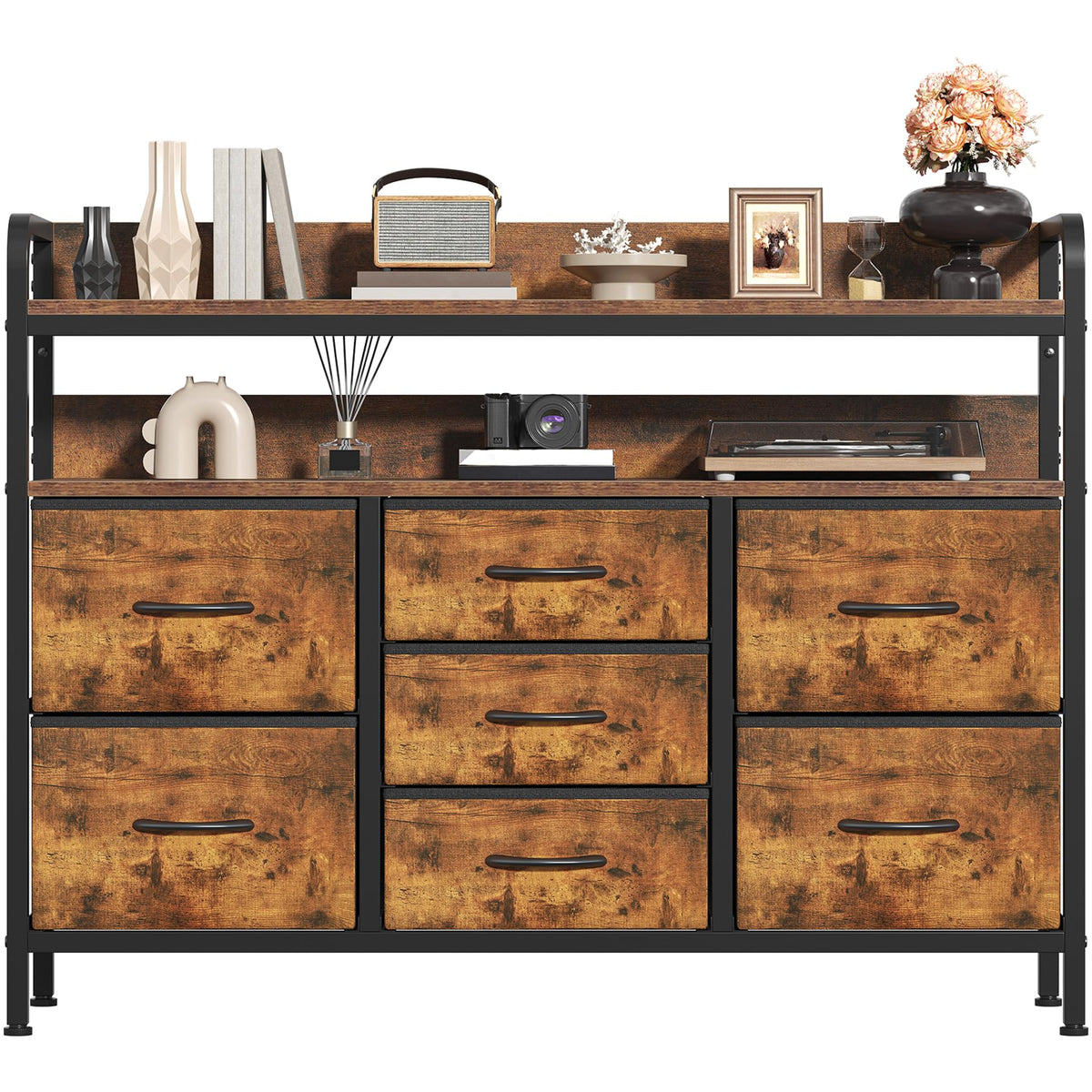 Feonase 7-Drawer Fabric Chest Of Drawers for Bedroom - 4 Large and 3 Small Drawers with Handles