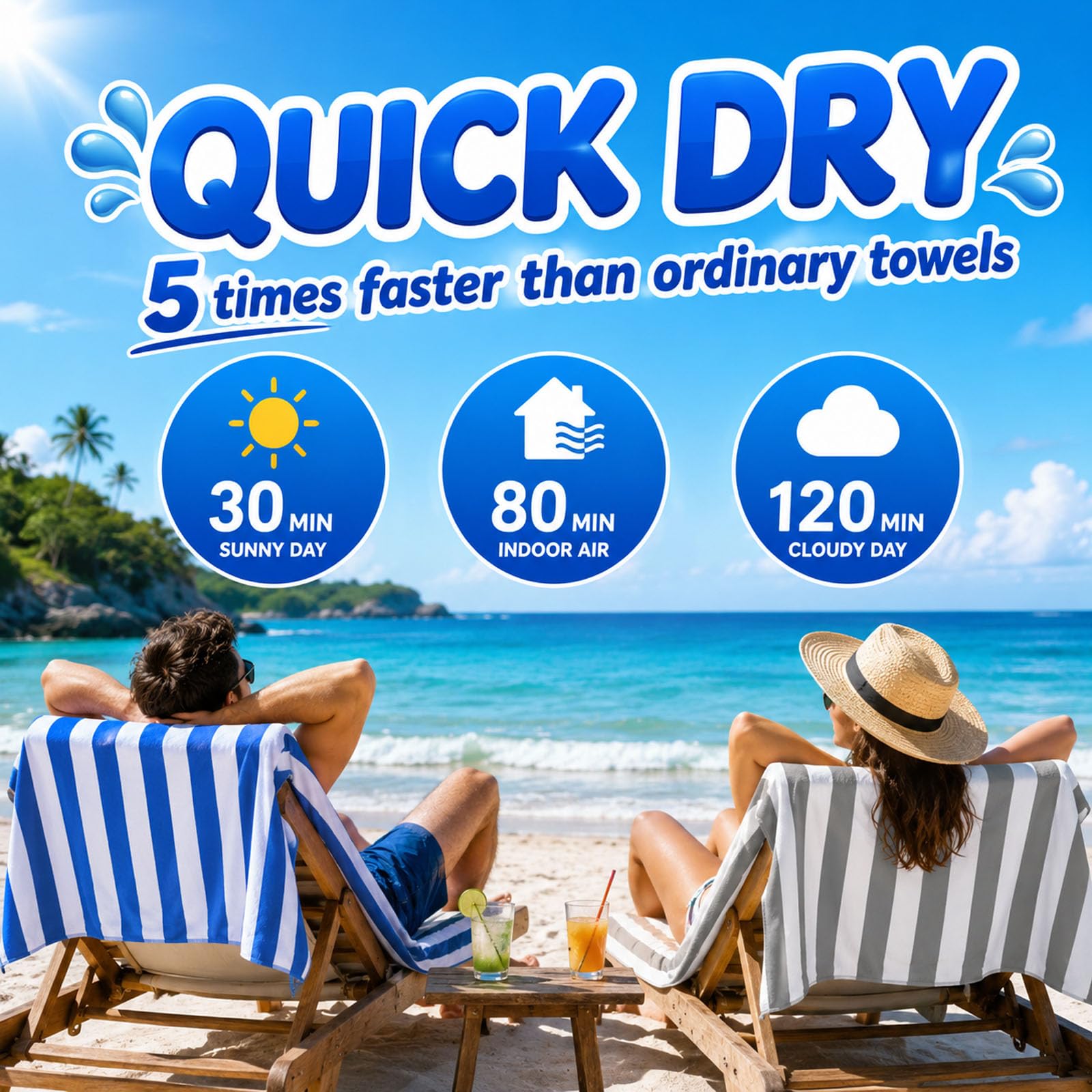 Admygo Microfibre Beach Towels for Adults - 2 Pack 180 x 90 cm Extra Large Beach Towels with Drawstring Bags