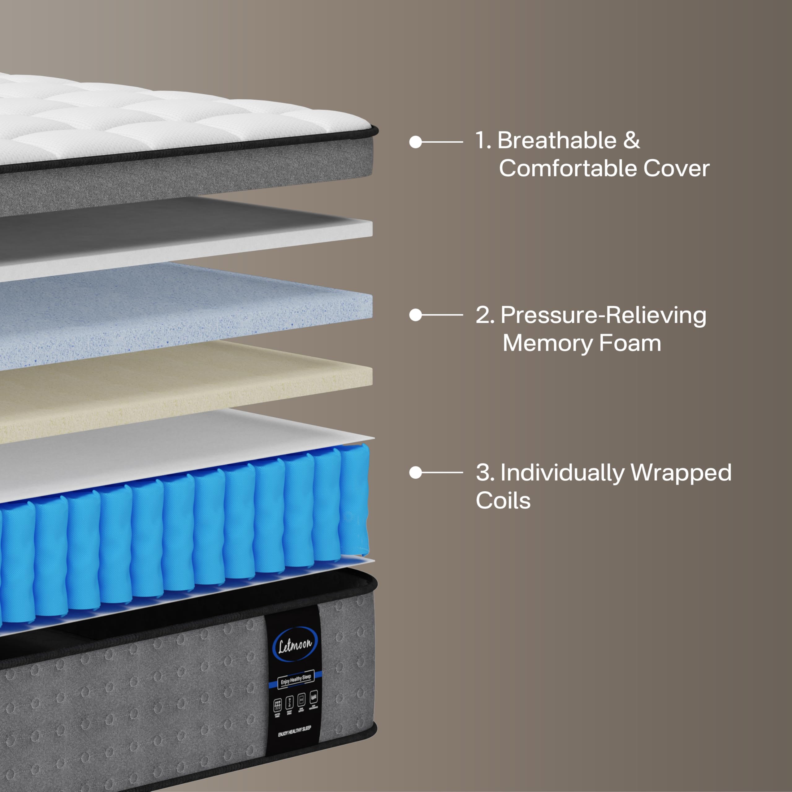 LETMOON King Memory Foam and Pocket Sprung Hybrid Mattress
