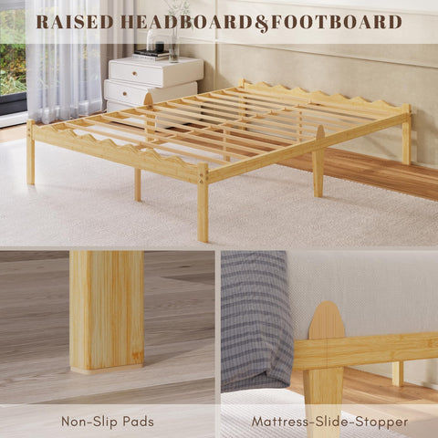 Hunlostten Wooden King Bed Frame - Modern Style Bamboo Wood Bed Frame with Headboard and Footboard Underbed Storage Slats Support Easy to Install