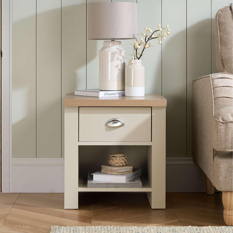 Birlea Highgate 1 Drawer Lamp Table Cream & Oak Effect
