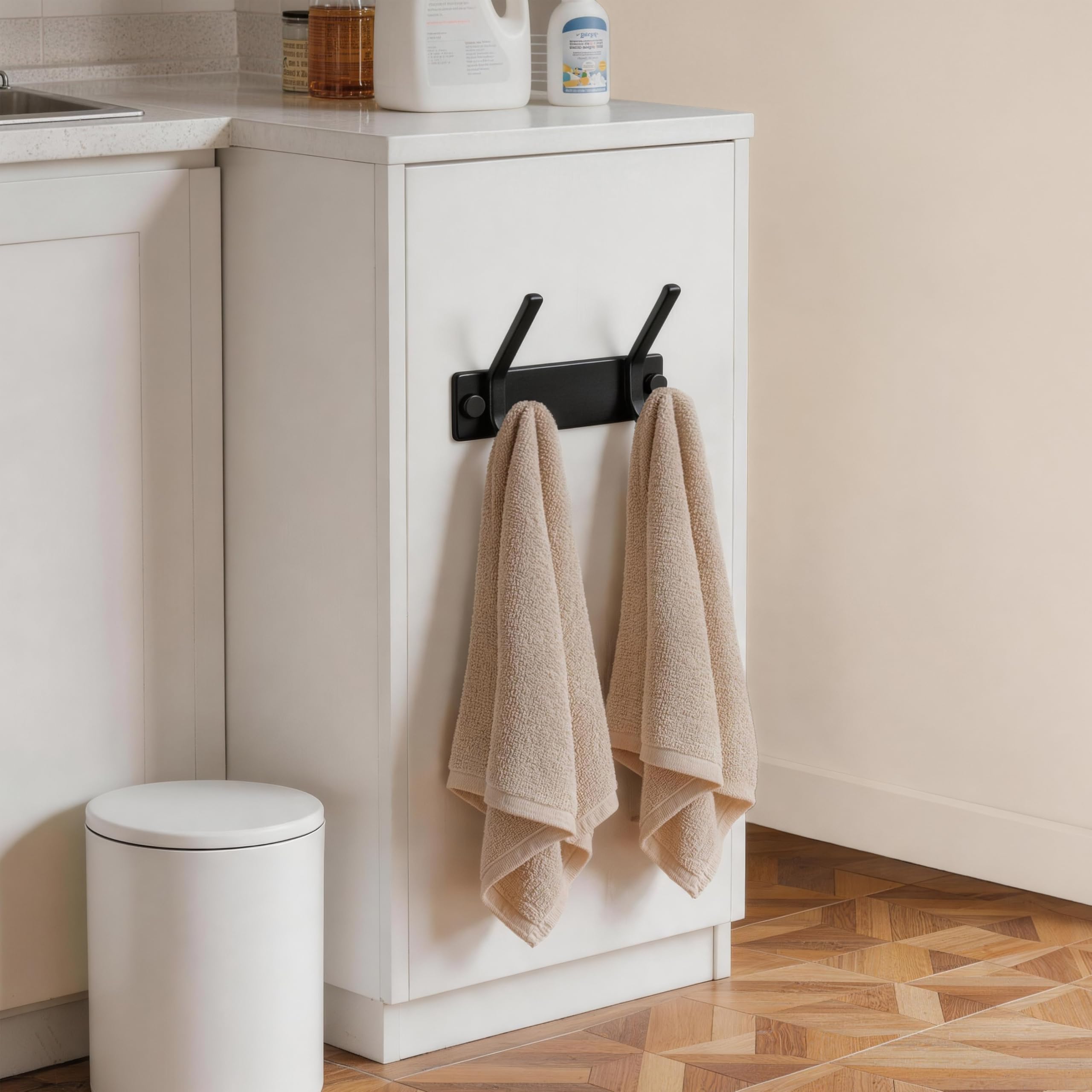 HONSKY Wall Coat Rack, 12cm Towel Rack, Painted Metal Wall Coat Hanger with 2 Double Hooks (4 Single Hooks),for Hanging Coat, Hat, Bag, Towel