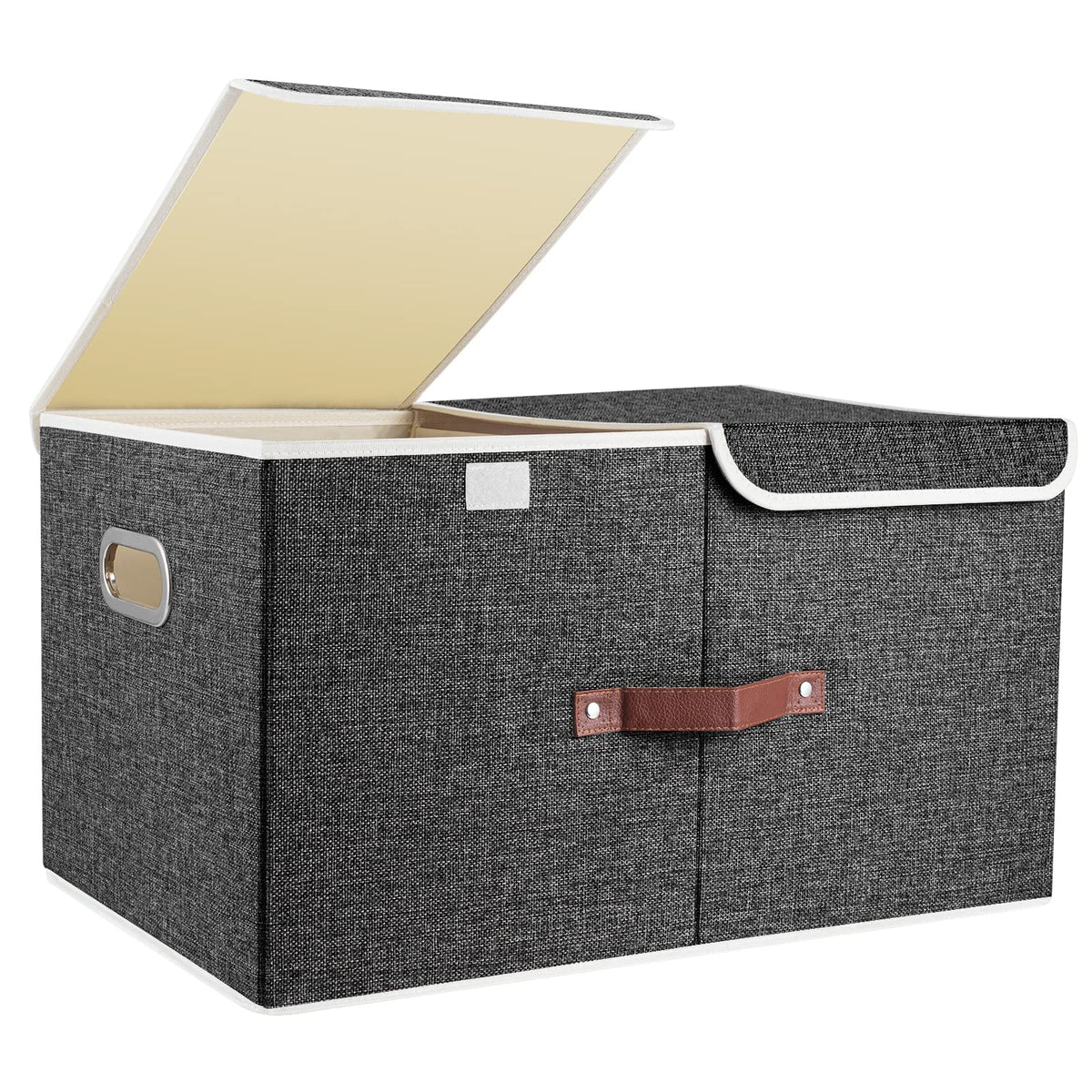 TYEERS Extra Large Storage Box with Lids and Compartments, Collapsible, Washable, Fabric Box with Lid for Clothes, Wardrobe Storage, 55x33x30 cm