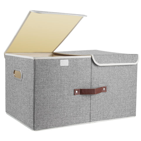 TYEERS Extra Large Storage Box with Lids and Compartments, Collapsible, Washable, Fabric Box with Lid for Clothes, Wardrobe Storage, 55x33x30 cm