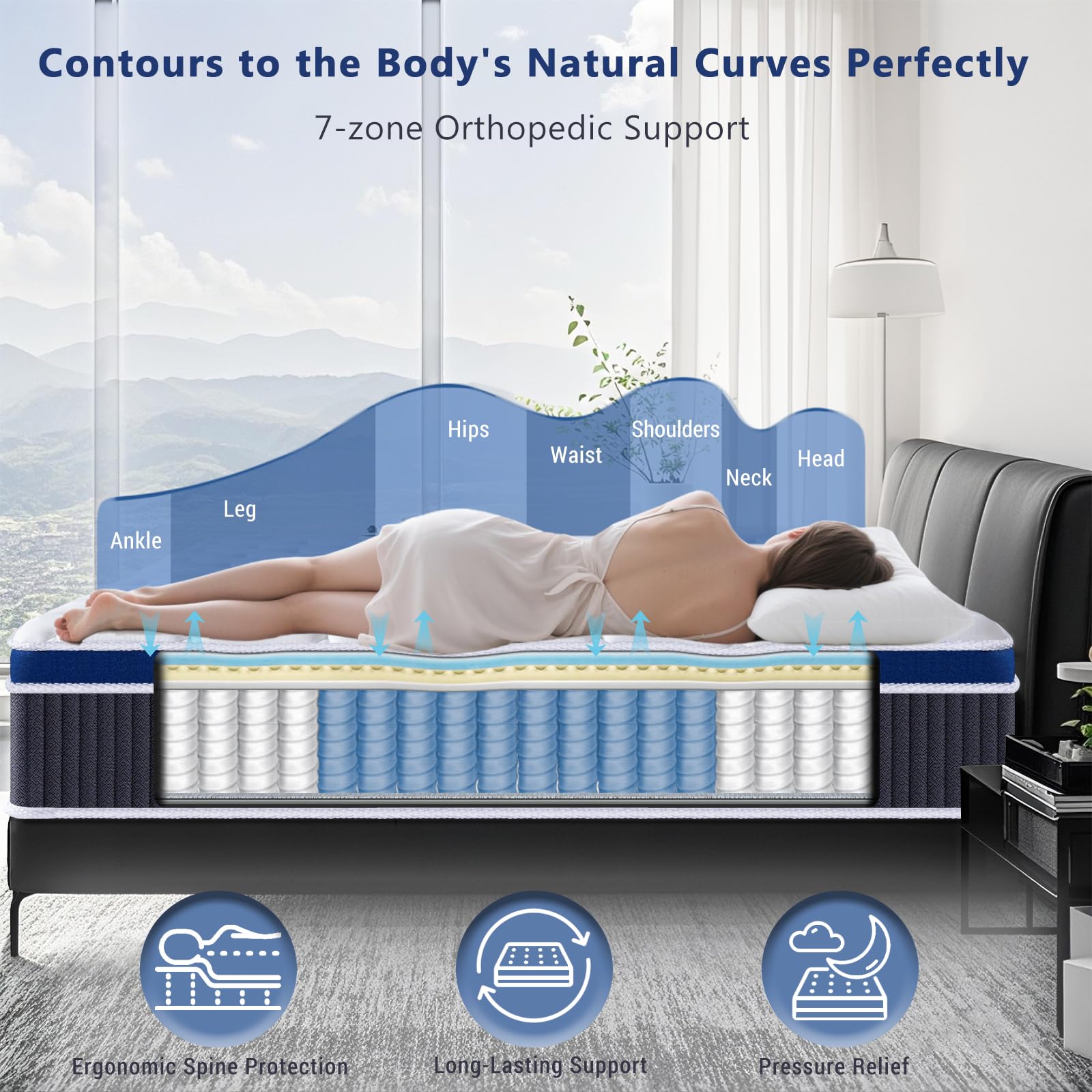 SEZMOONSI 3FT Single Mattress, 9.1 Inch Hybrid Single Size Mattress with Breathable Soft Fabric