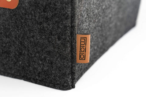 MIQIO® Design Felt Storage Box, Set of 4, with leather handle, 12x10x6 inch, Storage Baskets, Folding Box, Organiser Boxes, Dark Grey