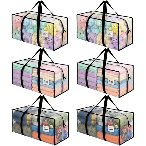 Dntorx 6 Pack 90L Moving Bags, Clear Waterproof Storage Totes