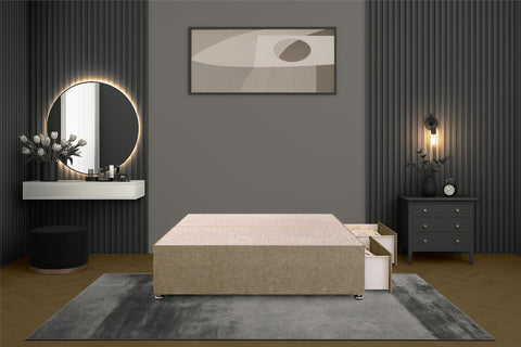 Bed Centre Flexby Divan Bed Base, 3FT Single, Linen Wheat Fabric