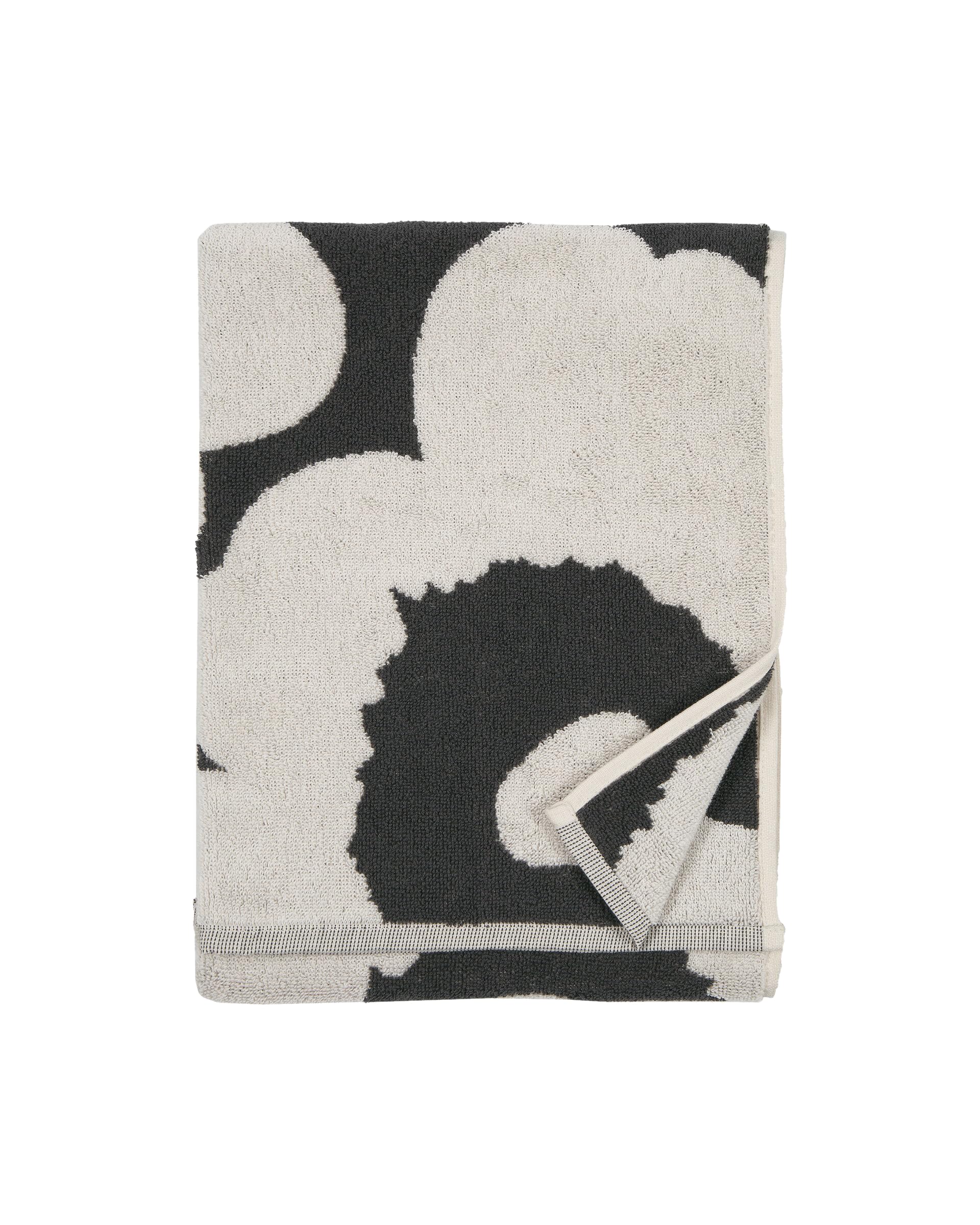 Marimekko Unikko Terry Cotton Hand Towel (Charcoal) – Floral Patterned Hand Towels – 28 in x 20 in