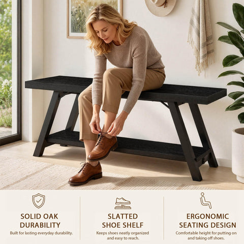 LVB Shoe Storage Bench Entryway Benches for Hallway 120cm Black Oak
