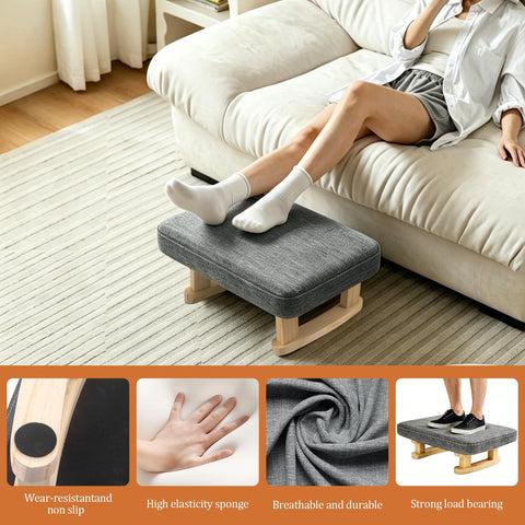 JJoexyfit Multi-Functional Foot Stool with Solid Wood Legs, Linen Fabric
