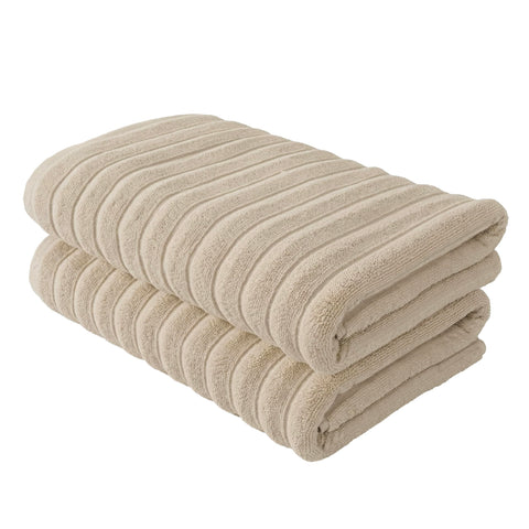 BERIBO Cloud Turkish Towel Set 100% Cotton 620gsm (Beige, 2 Bath Towels)