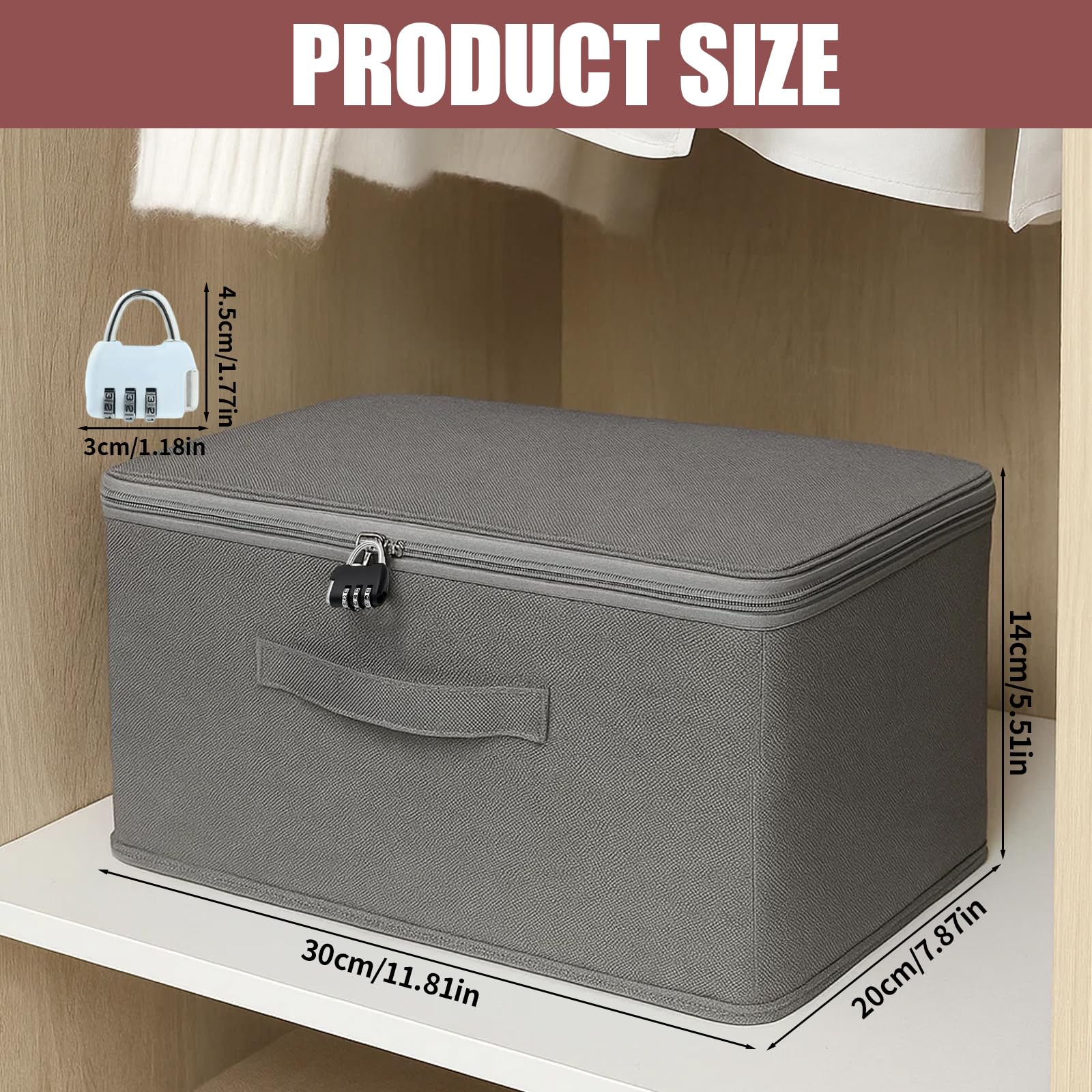Lockable Storage Box, 2 Pack with Combination Locks, Secure Fabric Storage Box with Lock for Wardrobe, Under-Bed, Dorm Room, Travel