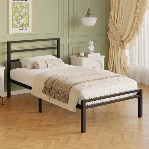 Lutown-Teen Metal Single Bed Frame with Headboard and Footboard