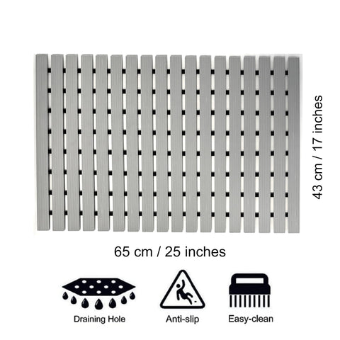 Nicoman Shower Mat Non-Slip Bath Drainage Matt Slatted Duckboard Design| GREY - (64x43cm / 25x17 inches)
