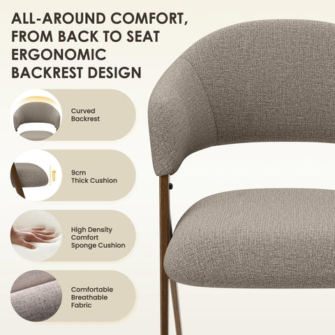 COLAMY Ergonomic Linen Dining Chair with 135° Recline, Breathable Cotton-Linen Fabric, Wooden-Look Metal Legs, 125kg Capacity