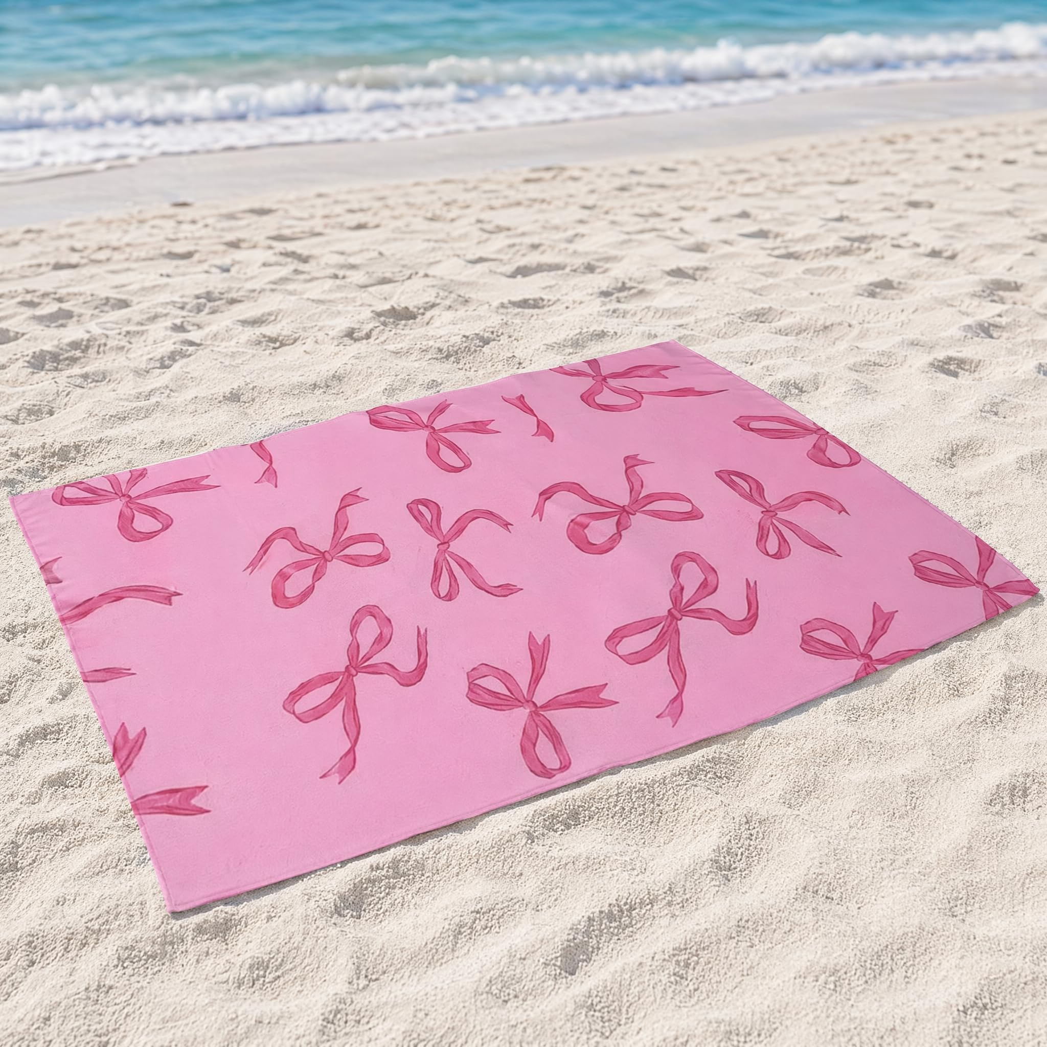 Maslasee Pink Bow Microfibre Beach Towel for Women, Soft Microfibre, Sand - Free, Lightweight Swimming Towel for Beach, Pool, Travel & Gifts