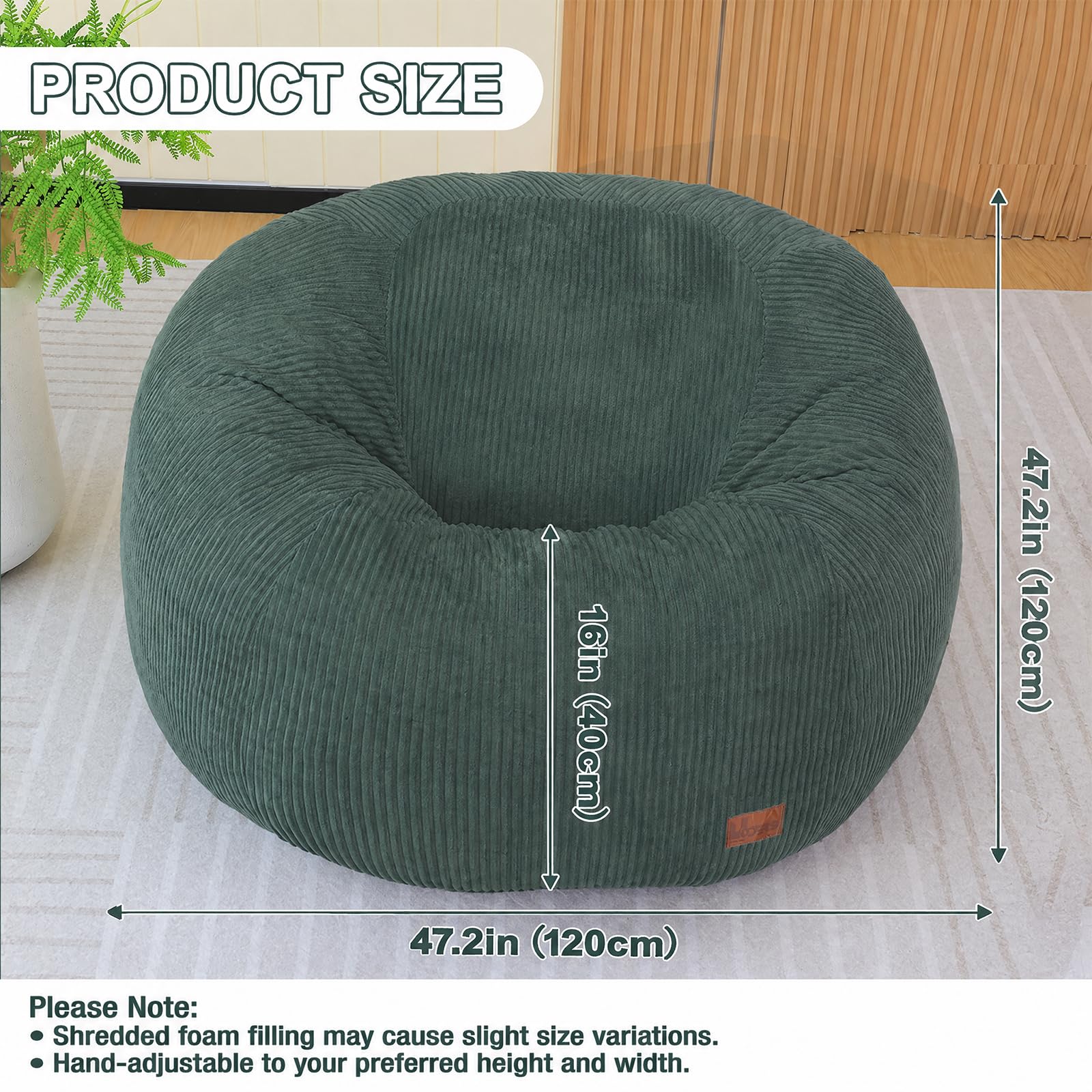 UODERS Oval Bean Bag for Adults Kids & Teens, Large Bean Bag Chair with Corduroy Cover with Handle