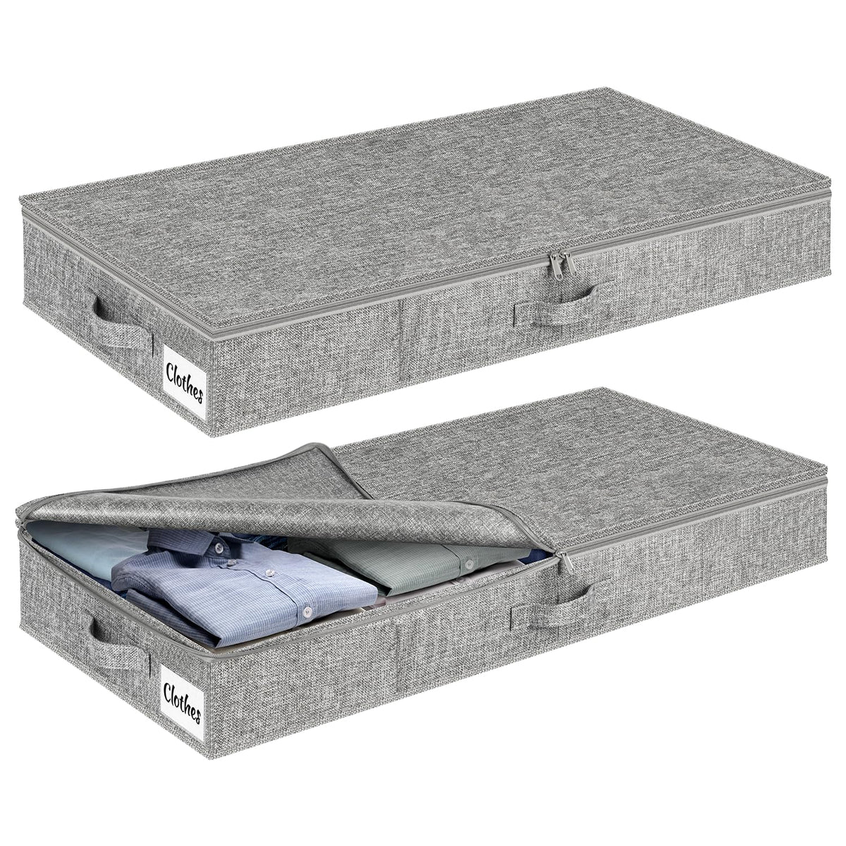 2 Pack Under Bed Storage Box with Lid, 10cm Tall Shallow Underbed Storage Bags with Zip