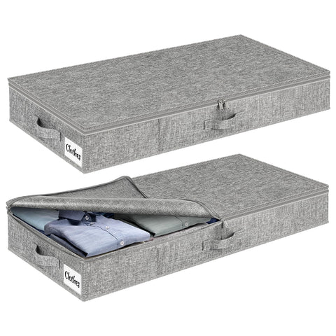 2 Pack Under Bed Storage Box with Lid, 10cm Tall Shallow Underbed Storage Bags with Zip