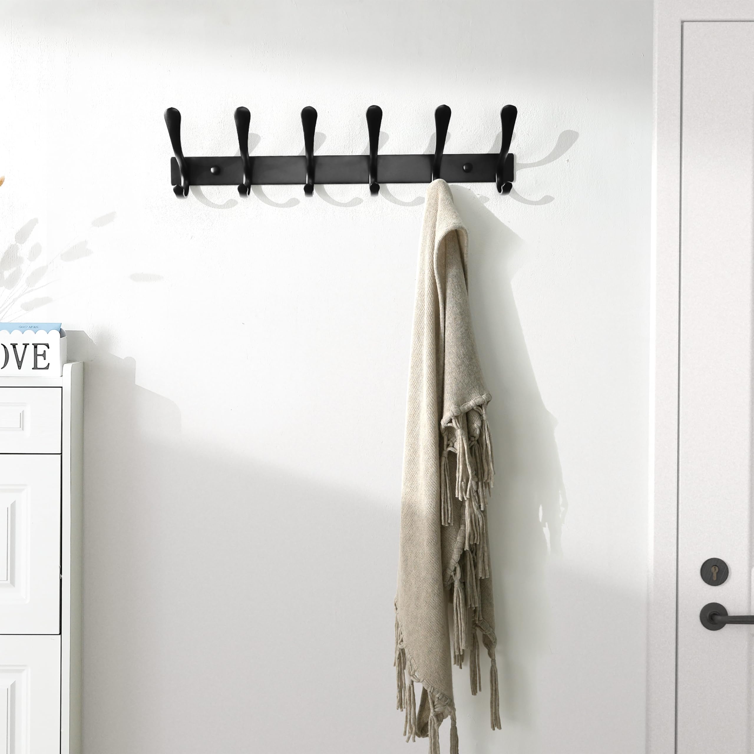 SKOLOO Coat Rack Wall Mounted - 6 Hooks, Heavy Duty, Stainless Steel, Metal Wall Coat Hanger, Sturdy Wall Hooks for Hanging Coat, Jacket, Clothes