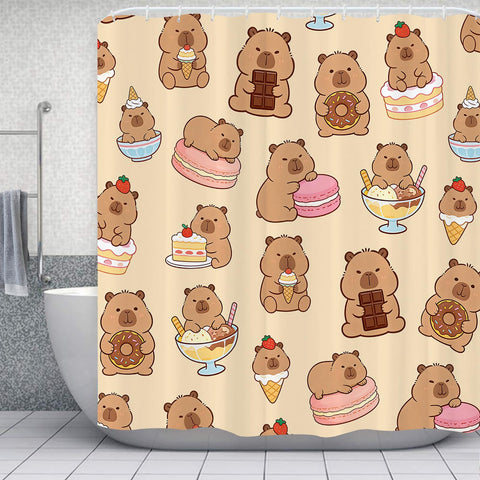Newhomestyle Cute Capybara Shower Curtain, Capybara Theme Waterproof Bathroom Curtain, Quick Dry Polyester Bathtub Bath Curtain with 12 Hooks