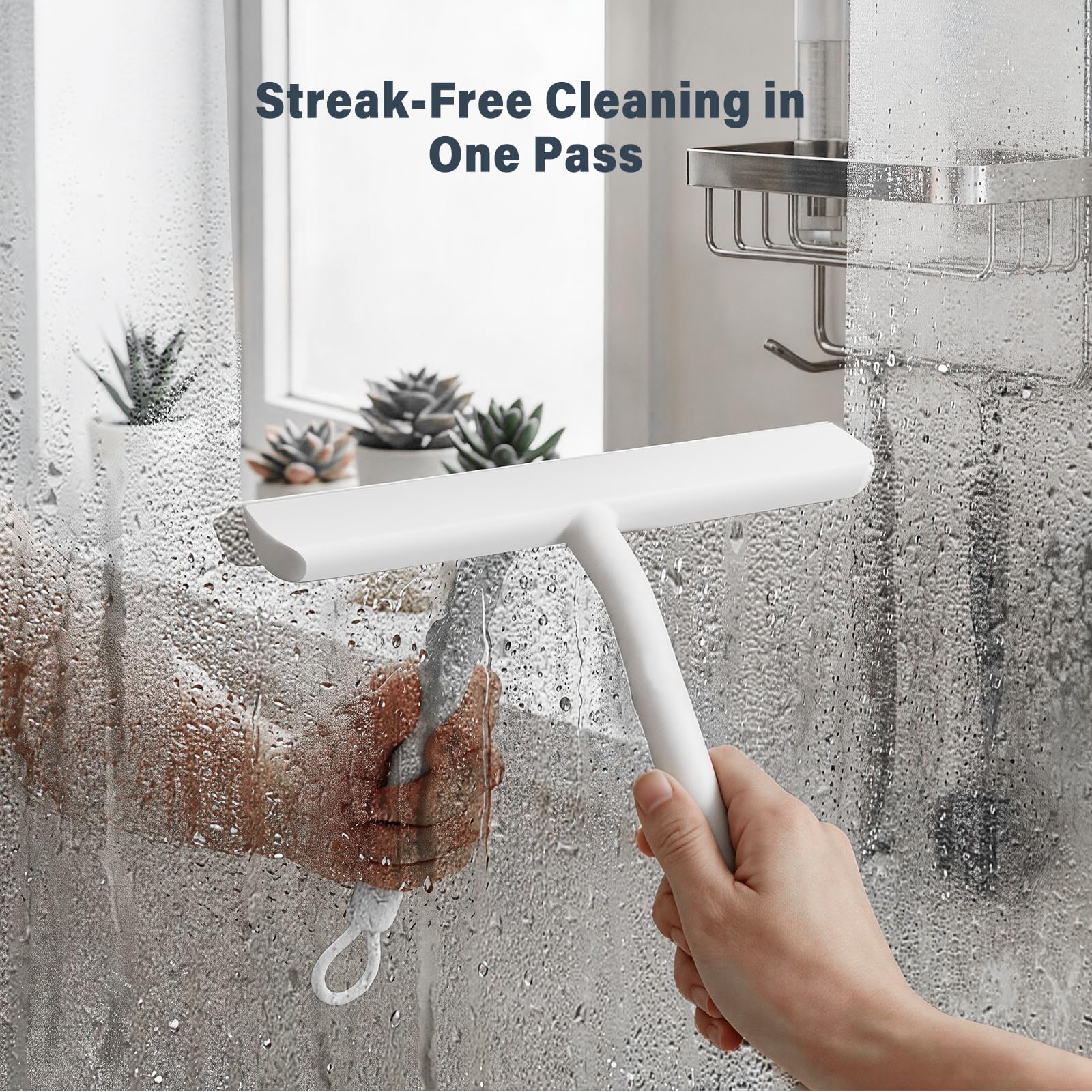 Vinabo Silicone Shower Squeegee – Glass Wiper for Shower Doors, Bathroom Screens, Mirrors, Car Windows & Glass Cleaning，White,21cm