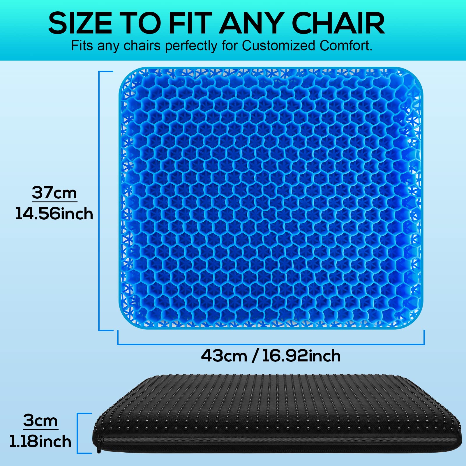 Gel Seat Cushion for Long Sitting, Relieving Back coccyx Pain Pressure