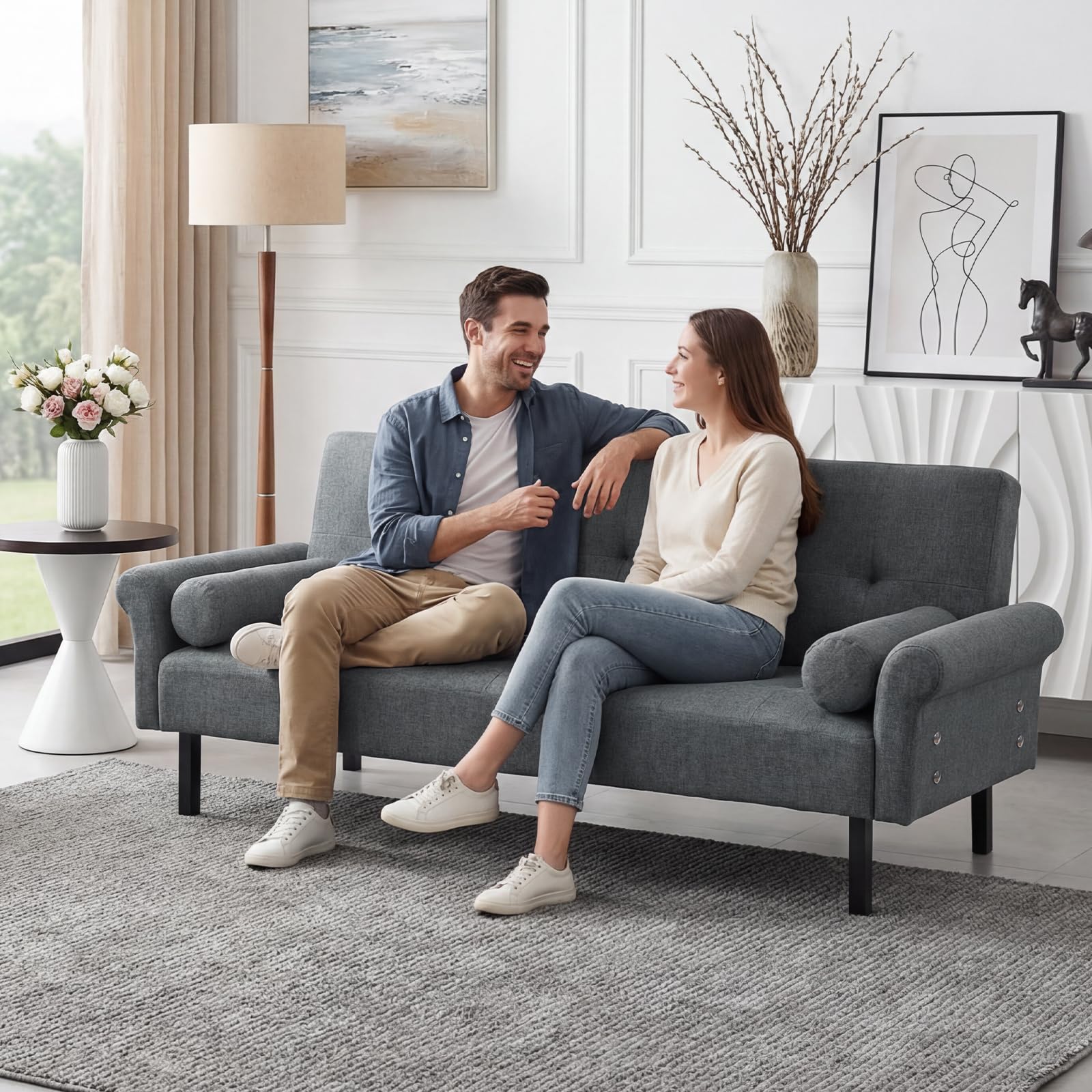 Panana Modern 3 Seater Sofa Bed, Fabric Upholstered Sofa bed with Metal Legs,Futon Recliner Lounge for Living Room, Spare Room, Bedroom