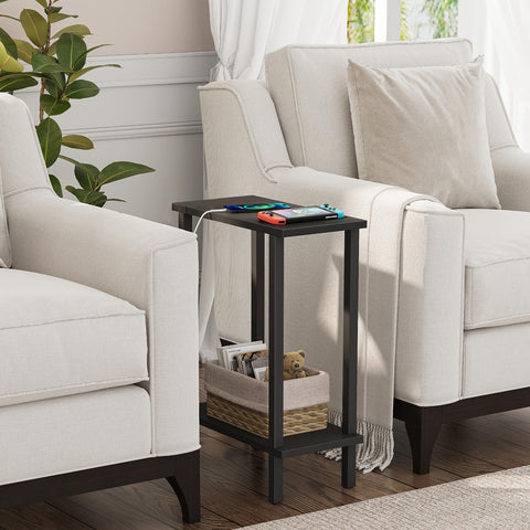 TUTOTAK Small Side Table, Narrow End Table, Skinny Sofa Table, Slim Nightstand, Living Room, Bed Room, Black TB01BK062EU