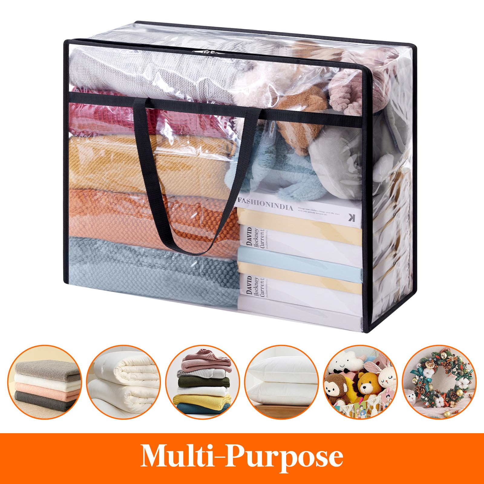Lifewit 3 Pack Clear Storage Bags, 95L Plastic Clothes Storage Bags