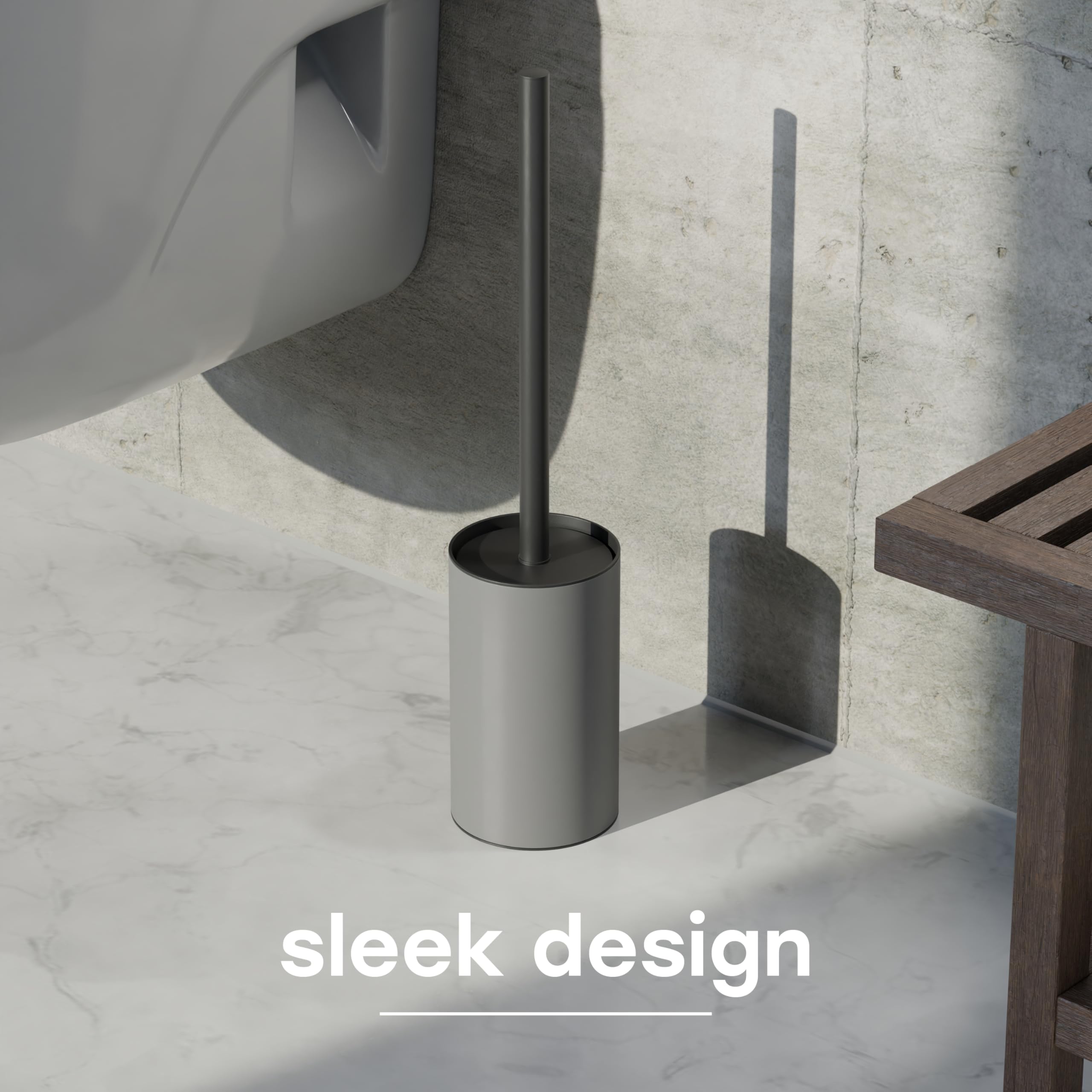 SAVEGA – Silicone Toilet Brush with Holder – Stainless Steel Toilet Brush Grey with Splash Protection - Hygienic and Long-Lasting - Grey/Black