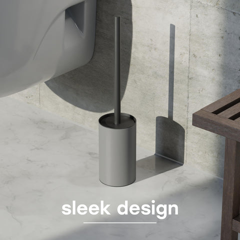 SAVEGA – Silicone Toilet Brush with Holder – Stainless Steel Toilet Brush Grey with Splash Protection - Hygienic and Long-Lasting - Grey/Black