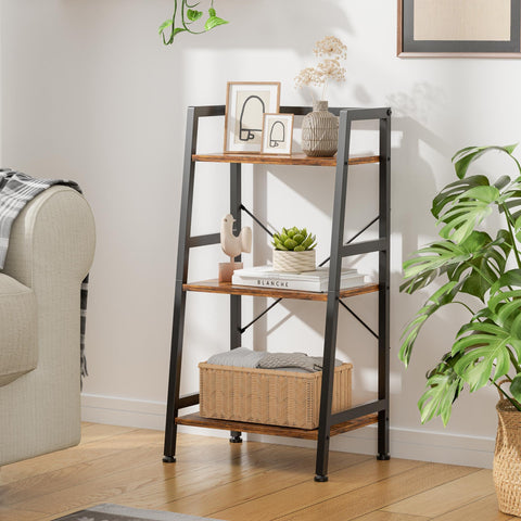 Vantimo 3-Tier Ladder Shelf, Industrial Storage Shelving Unit with Wooden Shelves & Metal Frame