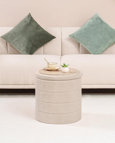 Bonlife Boucle Ottoman Storage, Foot Rest Stool Seat, Folding Footstool for Living Room, Sherpa Ottoman for Bedroom, Beige, 43x43x45 cm