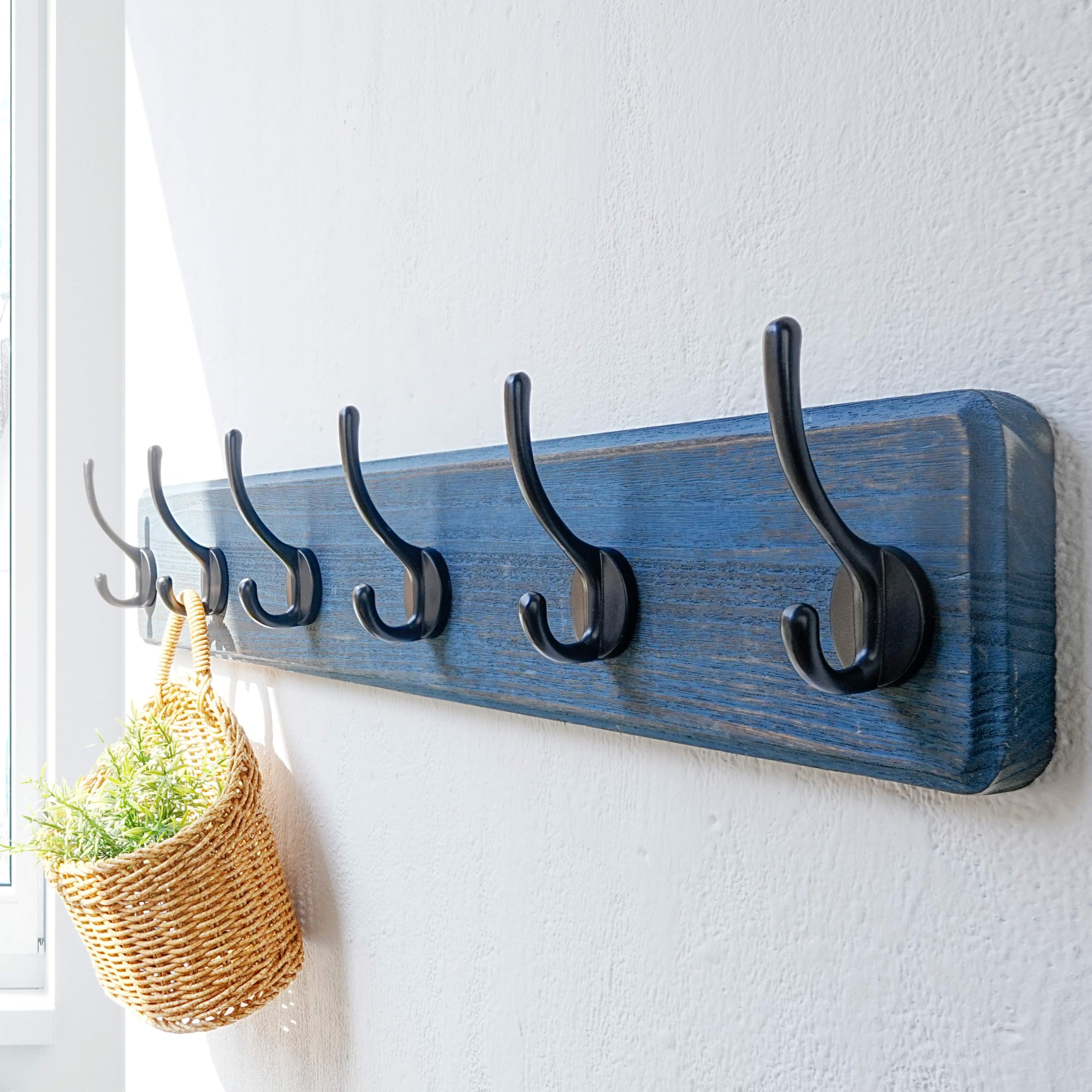 Dseap Coat Rack Wall: 60cm Long, Patented, Heavy-Duty, 6-Double-Hooks Wooden Wall Mounted Coat Rack Coat Hanger Hook Rail for Winter Coats Hat Jacket