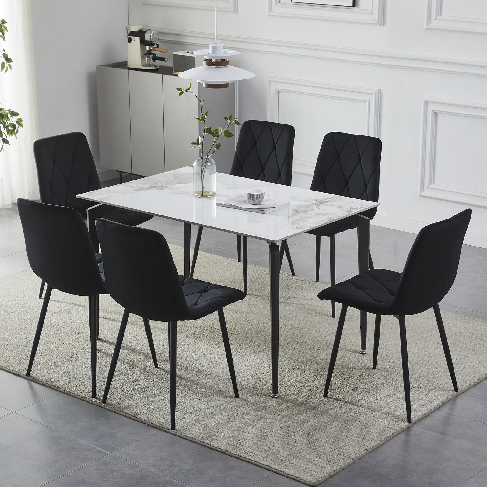 Artist Hand Set of 6 Dining Chairs for Dining Room Living Room, Velvet Fabric Kitchen Chairs Set with Upholstered Seat Backrest Solid Metal Legs